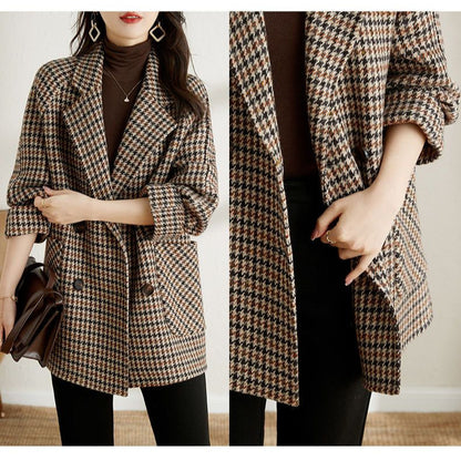 Women’s Luxe Houndstooth Wool Coat – Tailored Winter Outerwear | Elegant Premium Long Coat