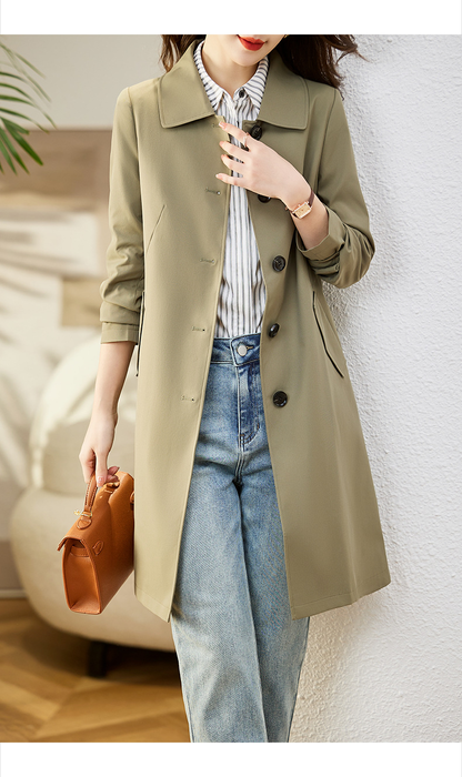 Women’s Stylish Mid-Length Trench Coat – Elegant Loose Fit | Fashion-Forward Versatile Outerwear