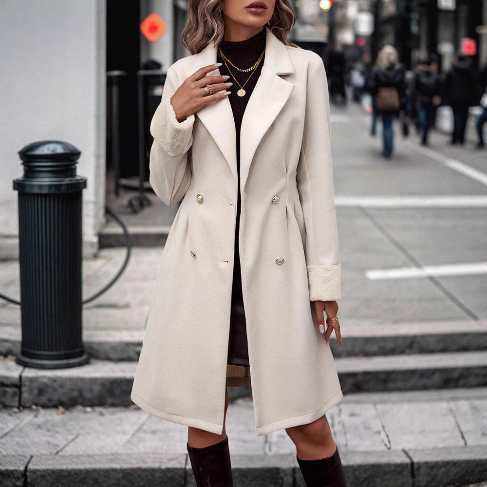 Women’s Autumn/Winter Waist-Cinching Wool Coat – Knee-Length Elegant Medium-Long Outerwear | Refined Luxury Style