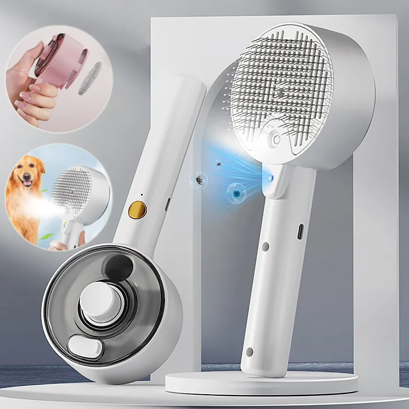 Self-Cleaning Pet Hair Remover Steam Brush – Dog & Cat Grooming Brush for Shedding, Massage & Fur Removal