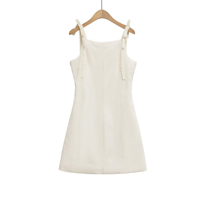 Women's Square Neck Camisole A-Line Mini Dress | White & Black