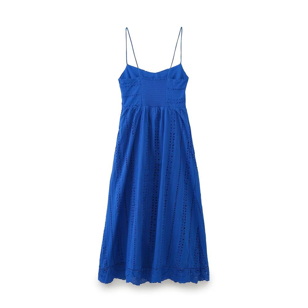 Women's Hollow Embroidered Camisole Maxi Dress | Blue