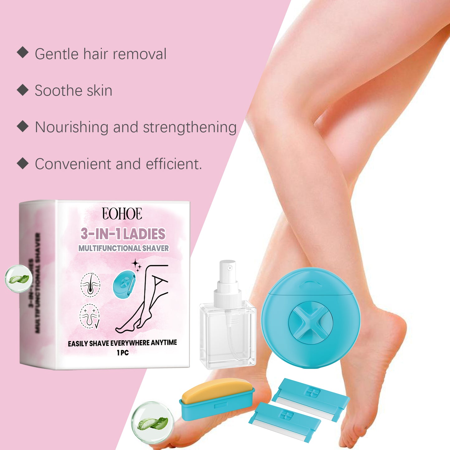 3-in-1 Women’s Razor Travel kit – Moisturizing Shaver with Shea Butter, Spray & Gentle Blade