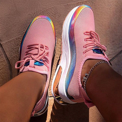 Women's Colorful Sneakers - Comfortable Lace-Up Vulcanized Walking Shoes | Casual Flat Fashion Sneakers