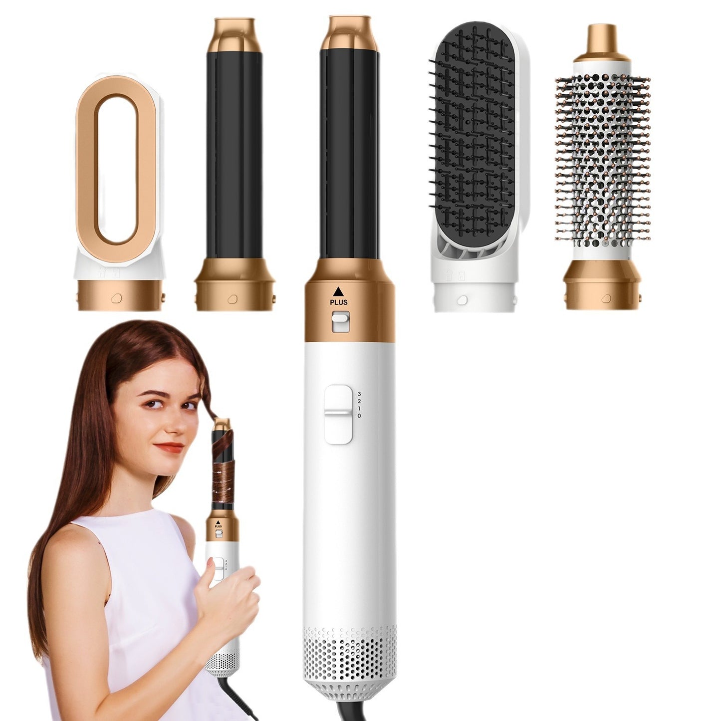 All-in-one 5-in-1 hair styler with hot air brush and blow dryer. Dry, curl, straighten, and volumize effortlessly for salon-style results at home.