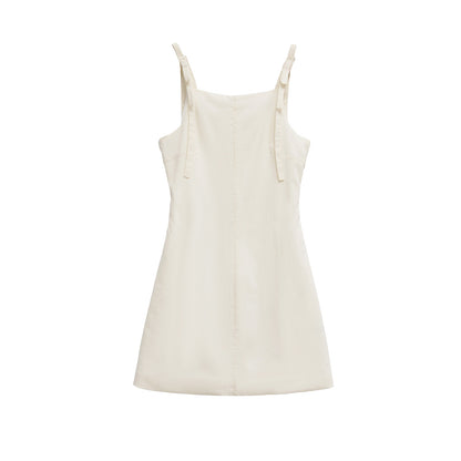 Women's Square Neck Camisole A-Line Mini Dress | White & Black