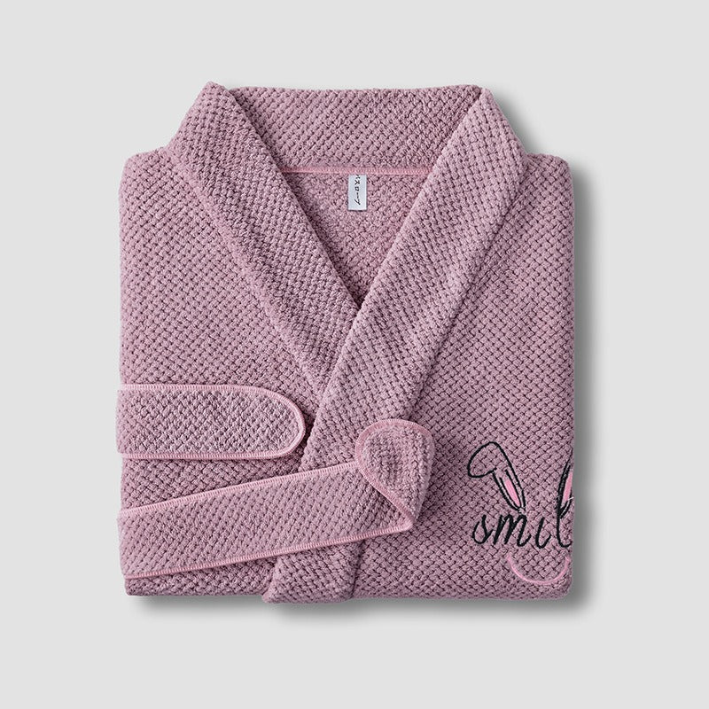 Ultra-soft coral fleece waffle bathrobe for men and women. More absorbent and softer than cotton—perfect for hotel luxury comfort at home.