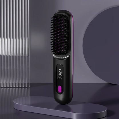 Cordless hair straightener comb with digital adjustable temperature. Safe, easy to use, and perfect for smooth styling at home or while traveling.