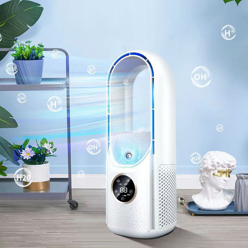 Compact mini USB air cooler with six speed levels, silent operation, and timer function. Bladeless design for safe, efficient personal cooling at home or office.
