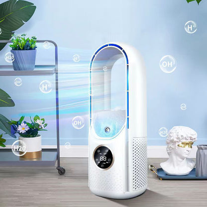 Compact mini USB air cooler with six speed levels, silent operation, and timer function. Bladeless design for safe, efficient personal cooling at home or office.