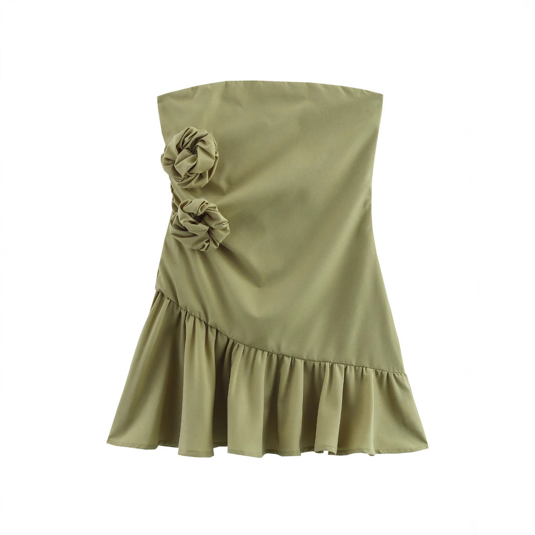 Women's Floral Detail Strapless Slim Fit Mini Dress | Olive