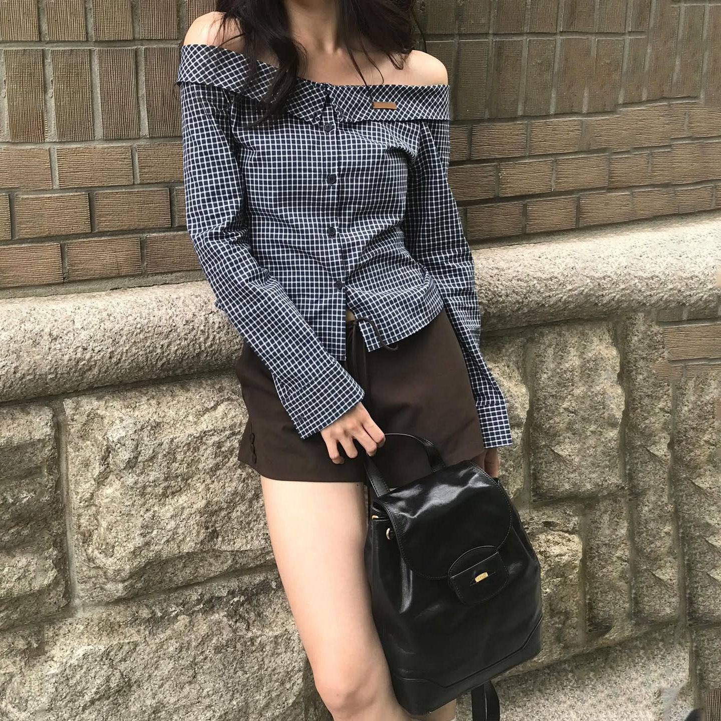 Women's Off Shoulder One-Word Collar Long Sleeve Pleated Top – Slim Fit Polyester Blouse