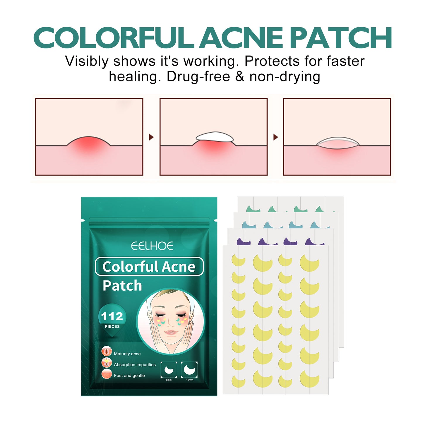 EELHOE Colorful Acne Patch – Cute Shaped Blemish Patches for Repair, Clean Care & Spot Coverage