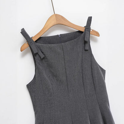 Women's Bow Shoulder A-Line Mini Dress | Dark Grey