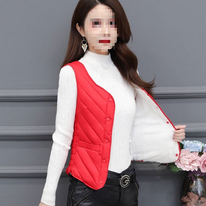 Women’s Fleece-Lined Vest – Warm Short Bodycon Waist-Cinching Vest, Fashionable Inner Layer for Moms