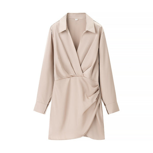Elegant Side Pleated Wrap Dress for Women