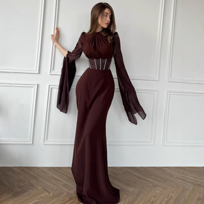 Women's Elegant Slim Fit Long Sleeve Floor-Length Dress – Noble Style, 6 Colors