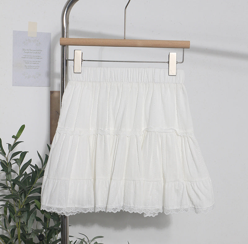 Lace A-Line Mini Skirt - Elastic Waist Short Skirt