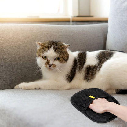 3-in-1 static pet hair removal gloves for grooming, deshedding, and cleaning fur from furniture, clothes, and carpets—gentle, reusable, and easy to use.