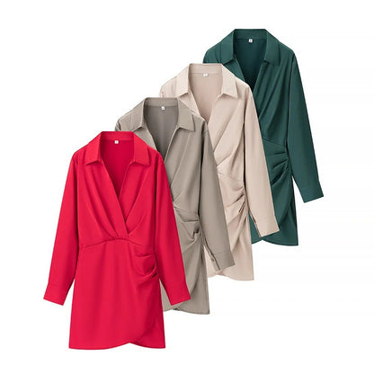 Elegant Side Pleated Wrap Dress for Women