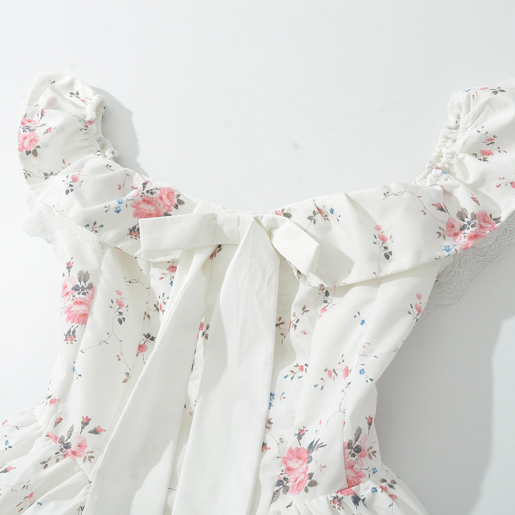 Women's Bow Print One-Shoulder Irregular Mini Dress | White