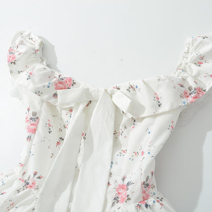 Women's Bow Print One-Shoulder Irregular Mini Dress | White