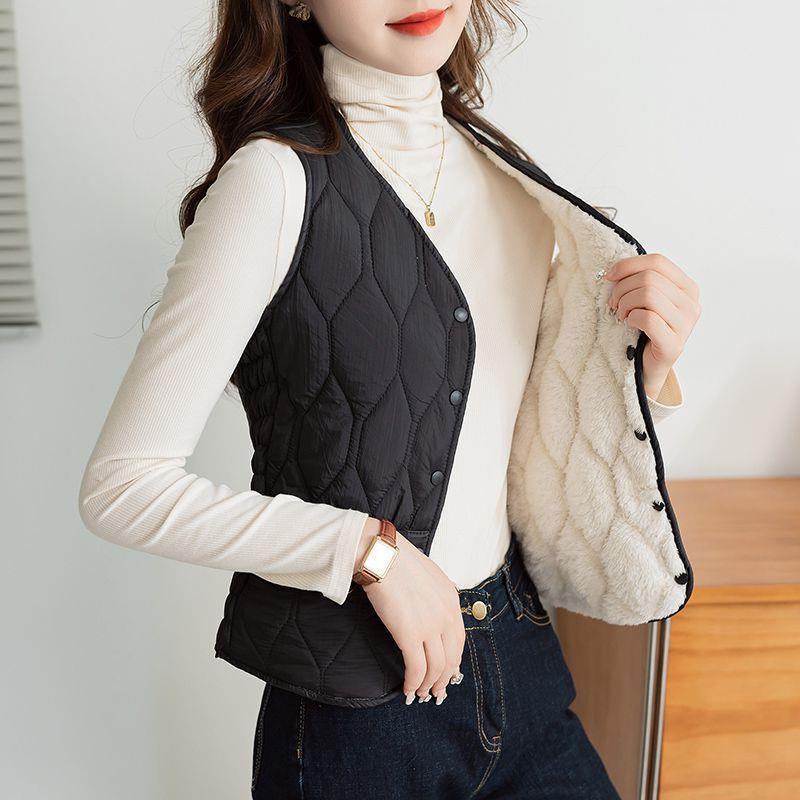 Women’s Fleece-Lined Vest – Warm Short Bodycon Waist-Cinching Vest, Fashionable Inner Layer for Moms