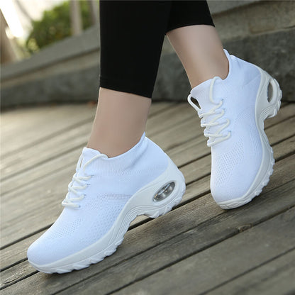 Flying Woven Wedges Casual Shoes - Women High Heel Platform Sneakers Walking Shoes