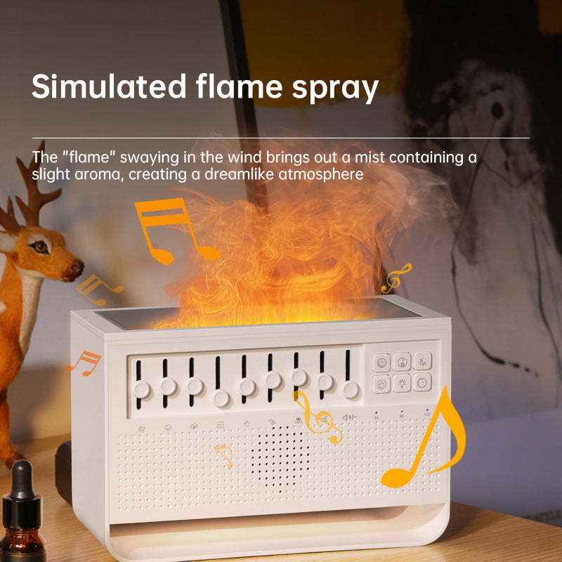 Haut-parleur Bluetooth multifonction avec bruit blanc, sons naturels, veilleuse douce et humidificateur. Idéal pour le sommeil, la détente et l’ambiance de la maison.