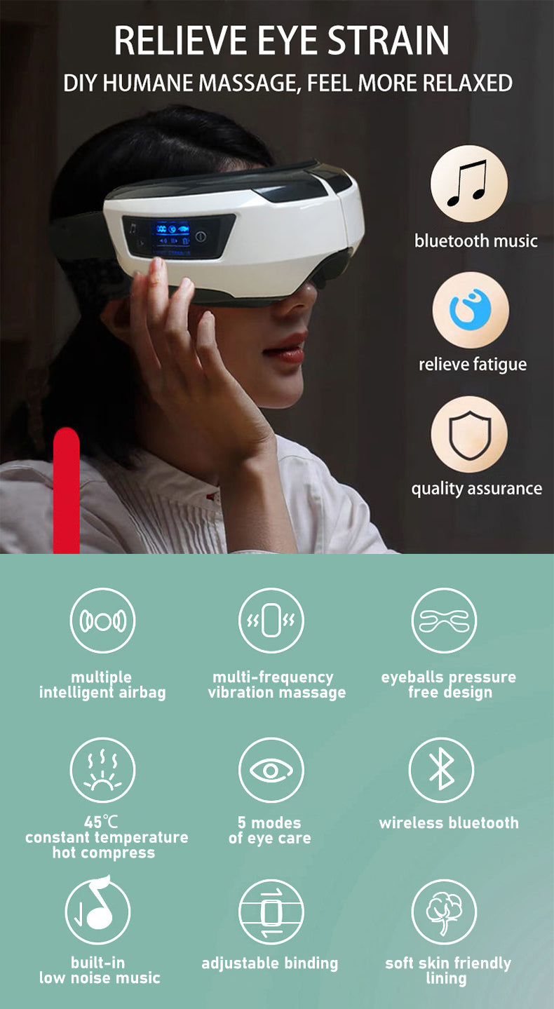 Zarusky™ Eye Massager – Vibration, Air Pressure & Heating Therapy with Bluetooth Music for Relaxation & Vision Care