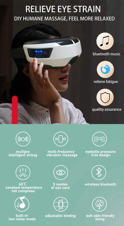 Zarusky™ Eye Massager – Vibration, Air Pressure & Heating Therapy with Bluetooth Music for Relaxation & Vision Care