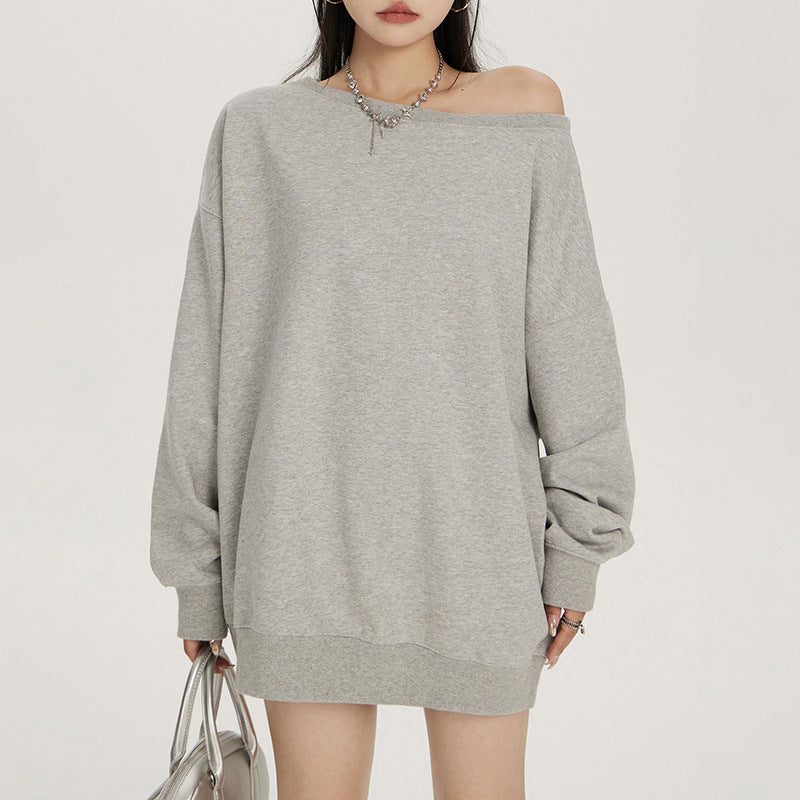 Women's Off Shoulder Sweatshirt – Loose Fit Long Sleeve Cotton Pullover Top