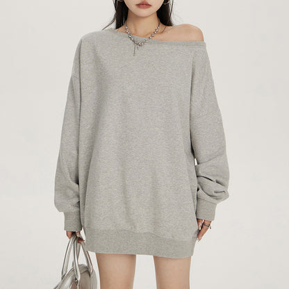 Women's Off Shoulder Sweatshirt – Loose Fit Long Sleeve Cotton Pullover Top