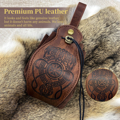 Beautiful 5-Piece Leather DND Dice Tray & Drawstring Pouch Set for RPG Games. A Perfect Gift for Gamers.
