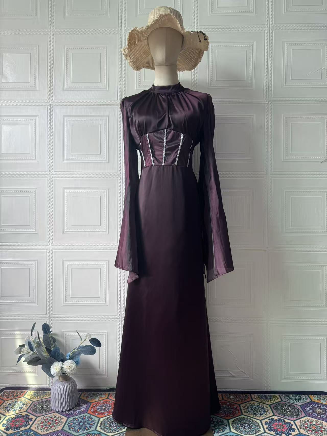 Women's Elegant Slim Fit Long Sleeve Floor-Length Dress – Noble Style, 6 Colors