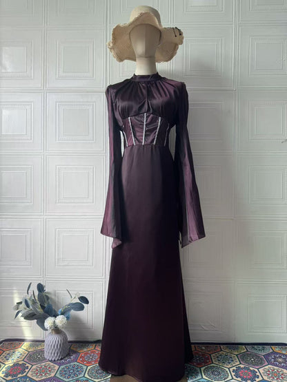 Women's Elegant Slim Fit Long Sleeve Floor-Length Dress – Noble Style, 6 Colors
