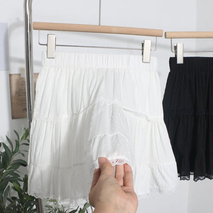 Lace A-Line Mini Skirt - Elastic Waist Short Skirt