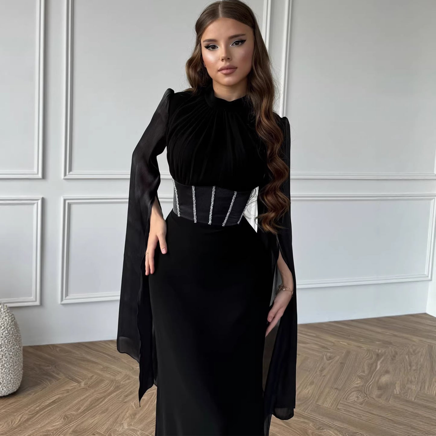 Women's Elegant Slim Fit Long Sleeve Floor-Length Dress – Noble Style, 6 Colors