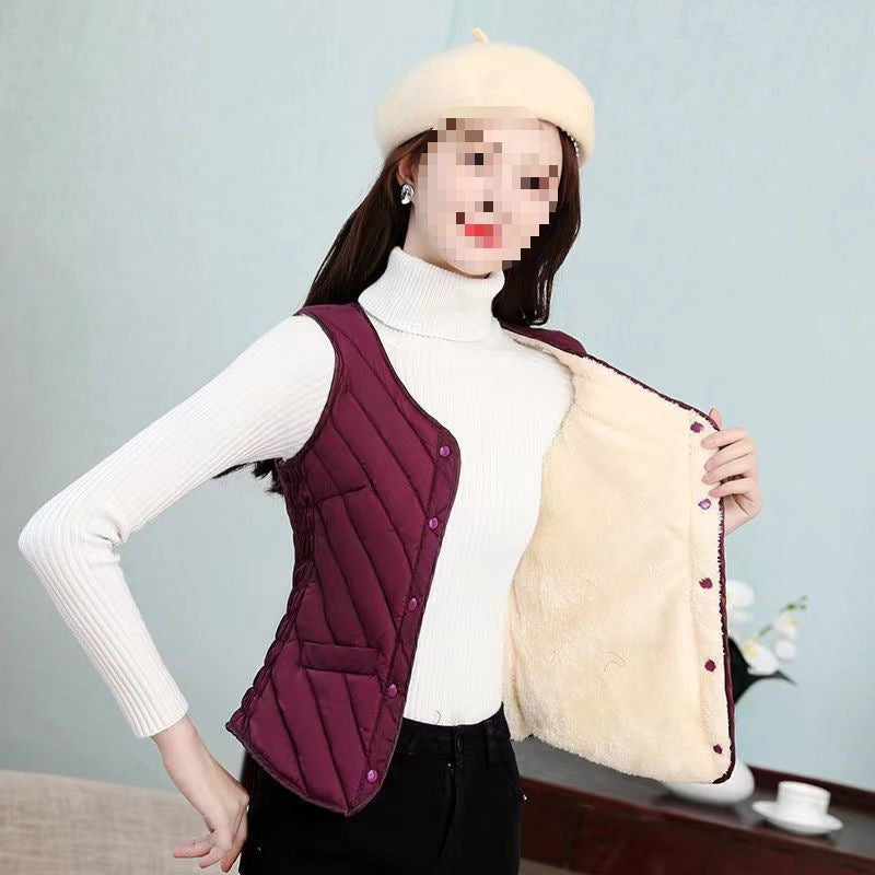Women’s Fleece-Lined Vest – Warm Short Bodycon Waist-Cinching Vest, Fashionable Inner Layer for Moms