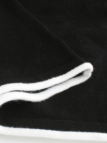 Off-Shoulder Maxi Sweater Dress - Contrast Trim Long Sleeve