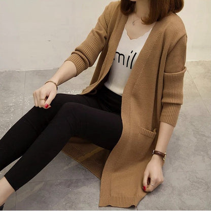 Oversized Knit Cardigan with Pockets - Long Sleeve V-Neck Sweater Coat