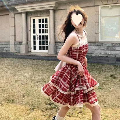 Mini robe de soirée sans manches rouge asymétrique à volants en dentelle pour femme