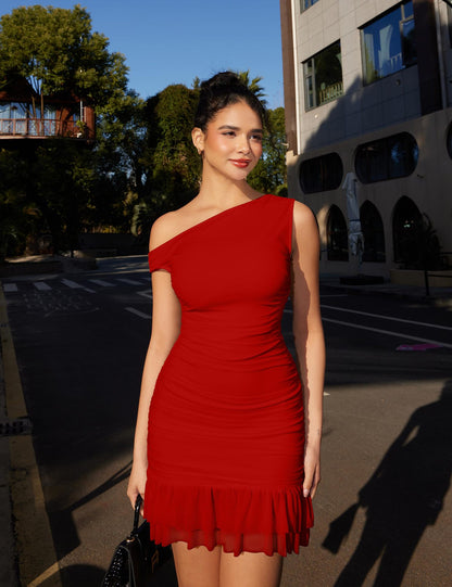 Off-Shoulder Lace Trim Bodycon Dress - Sleeveless Mini Dress