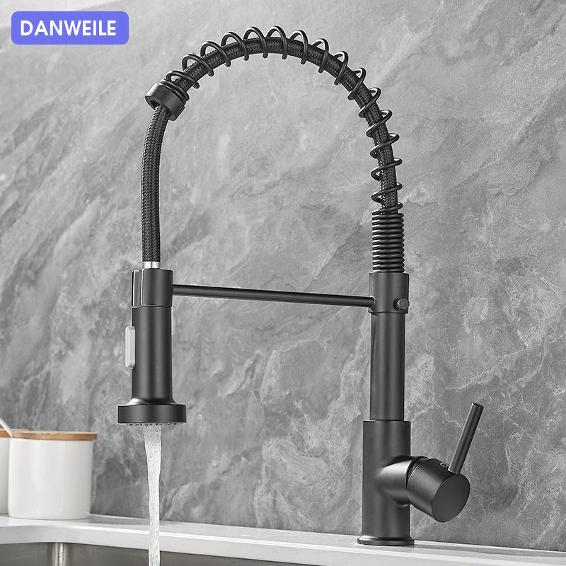 Premium all-copper kitchen faucet with 360° rotation and hot-cold dual mode. Durable, flexible spring design for smooth water flow and everyday kitchen use.