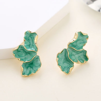 Maple Leaf Flower Earrings for Women – Light Luxury Colorful Petal Enamel (Oil Dropping) Earrings, Elegant & Fashionable Jewelry