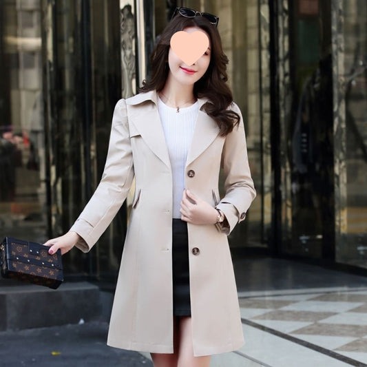 Chic Women’s Single-Breasted Trench Coat – Mid-Length Slim Fit | Elegant Casual Luxury Outerwear