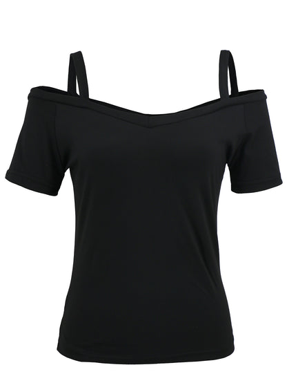 Zarusky Off-Shoulder Short Sleeve T-Shirt – Elegant One-Shoulder Top