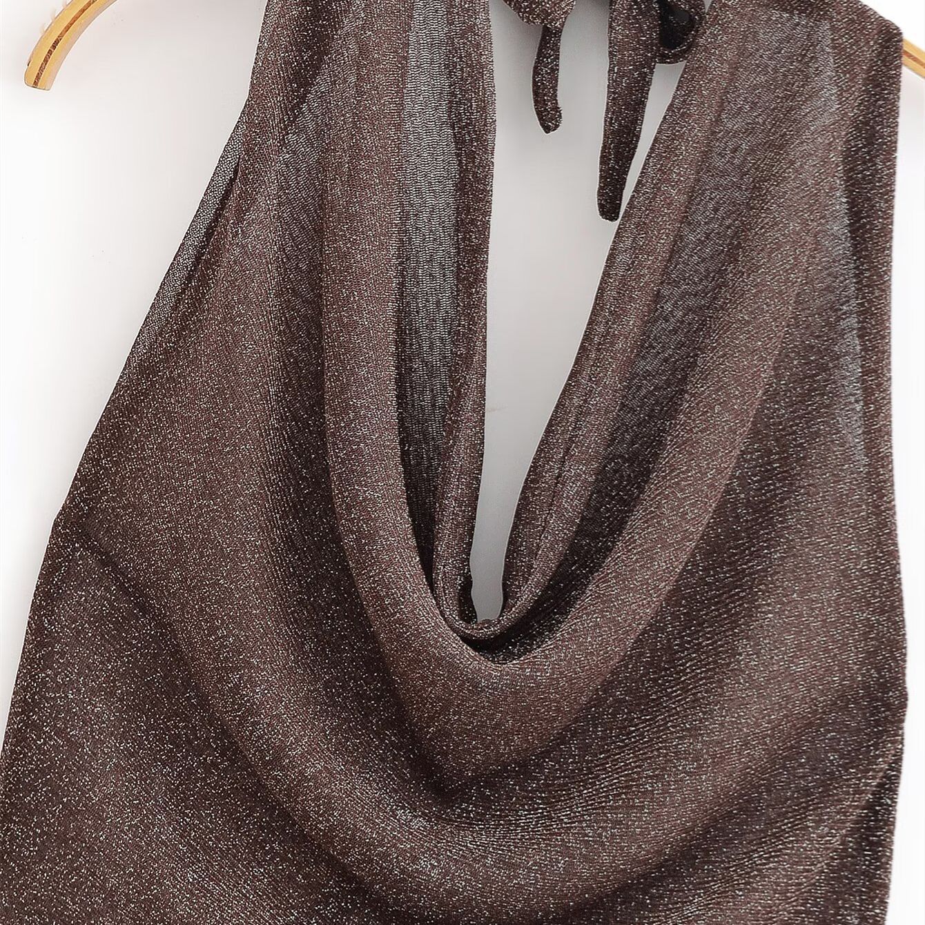 French Backless Metallic Dress - Brown Sleeveless A-Line Long Dress