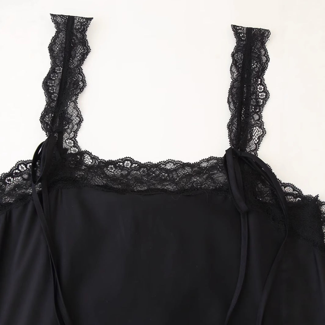 Women's Lace Trim Camisole Midi Dress | Black