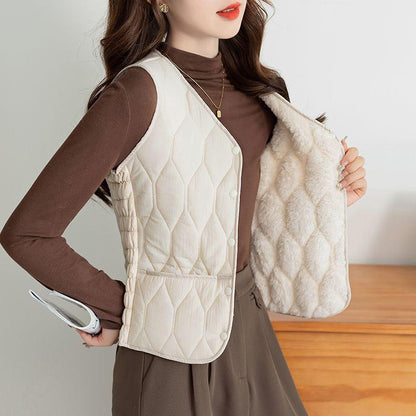 Women’s Fleece-Lined Vest – Warm Short Bodycon Waist-Cinching Vest, Fashionable Inner Layer for Moms